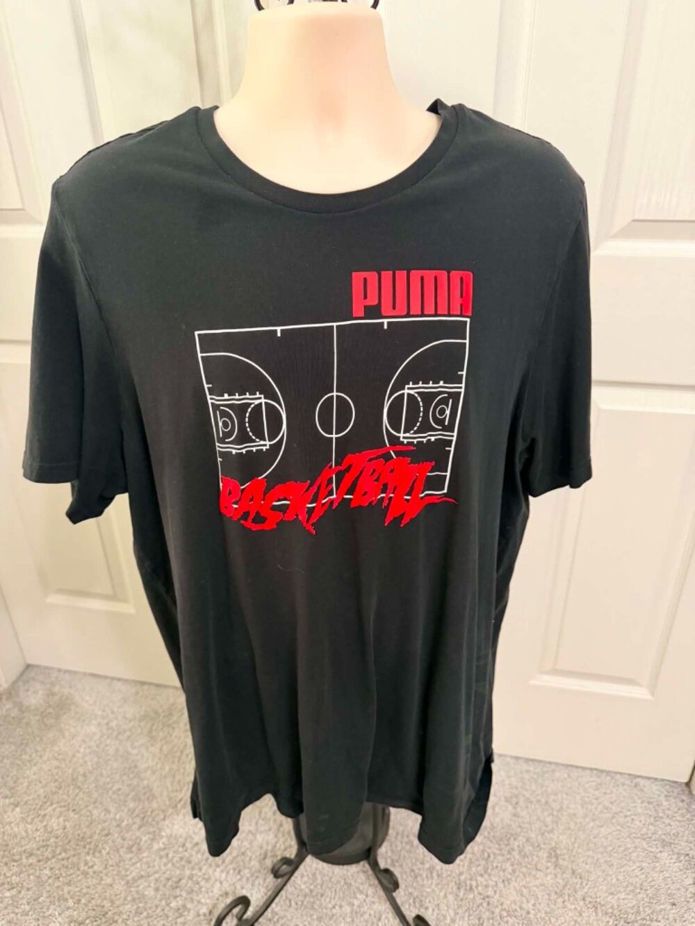 Men's New Tagless Black & Red Puma Basketball Short-Sleeved T-Shirt Size 2XL